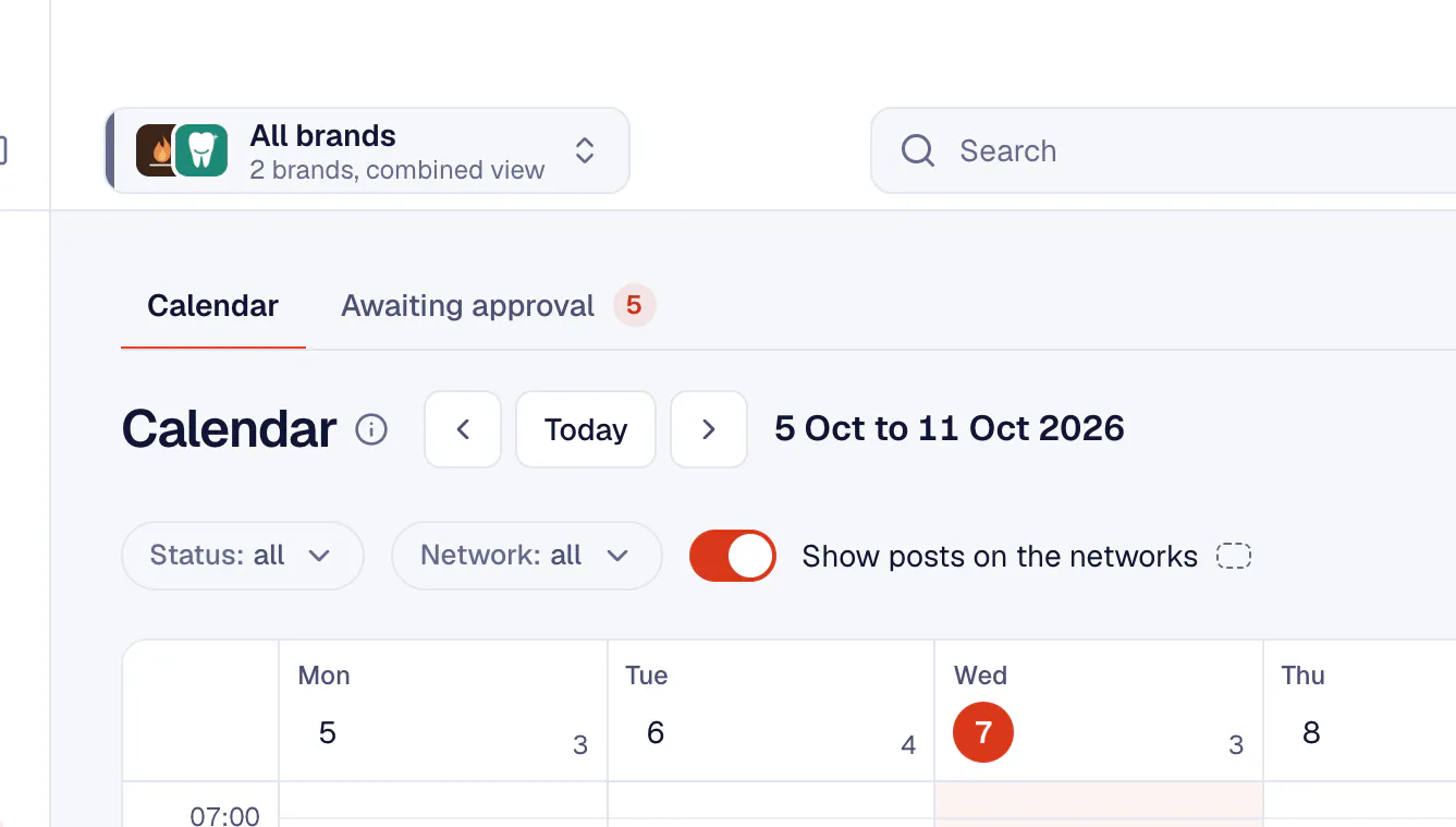 Two brands in one combined calendar view