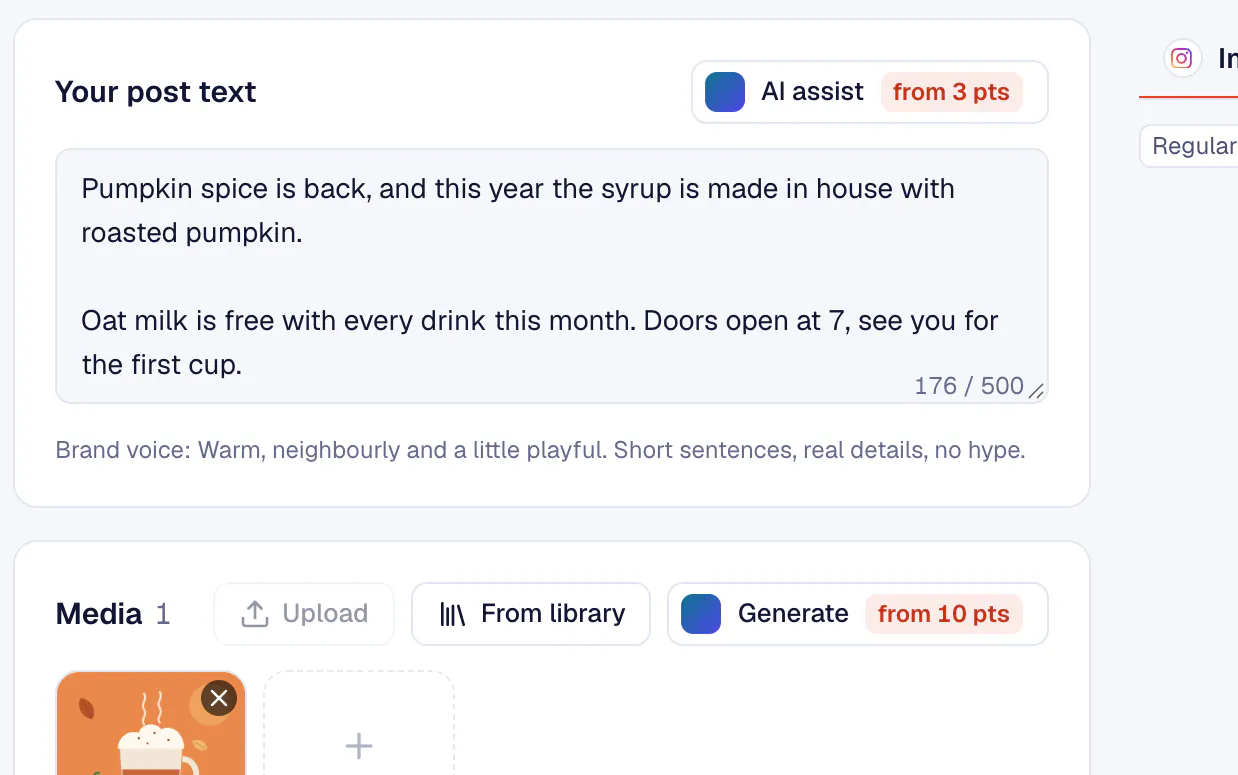 The post text with the AI assist button