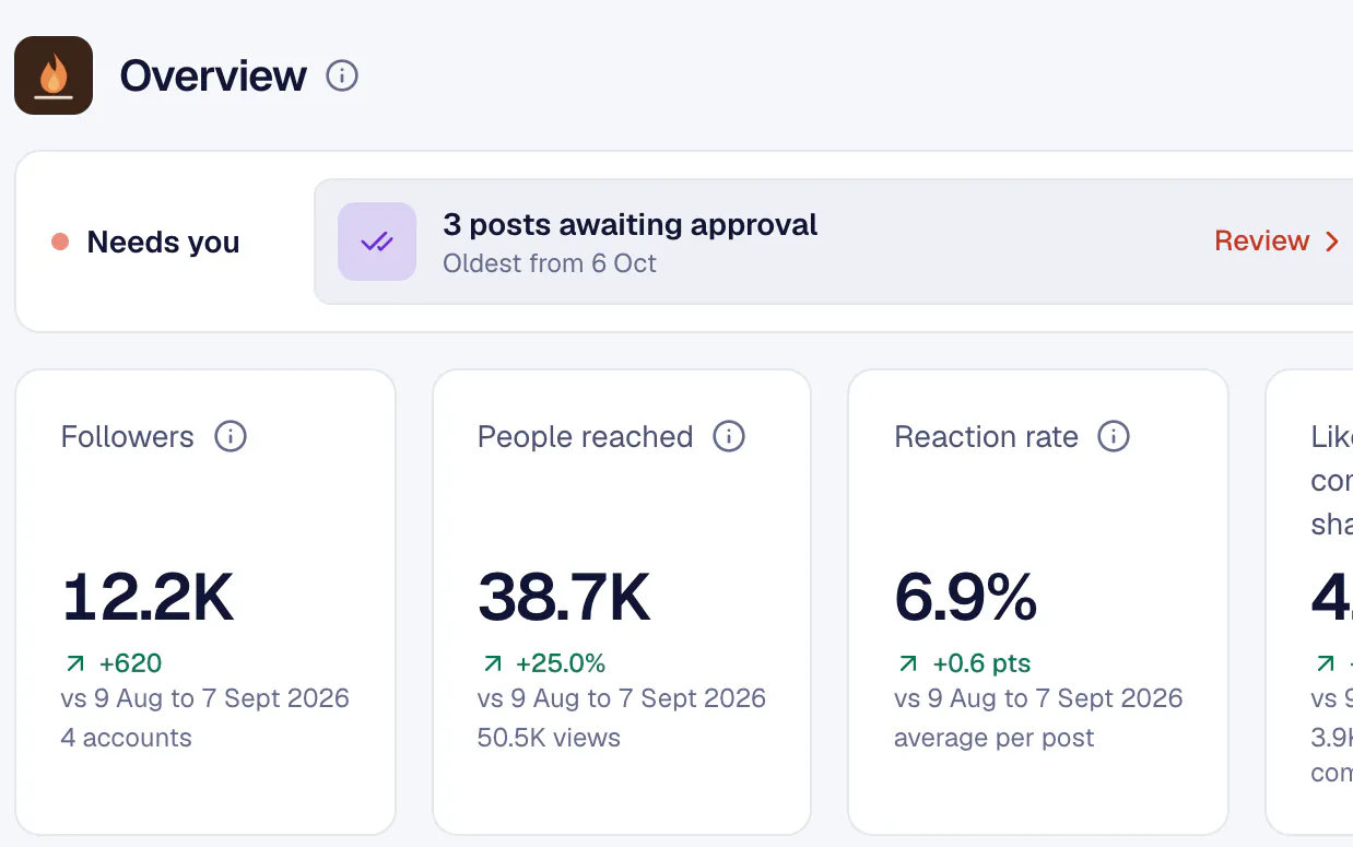 The Overview page of one client brand