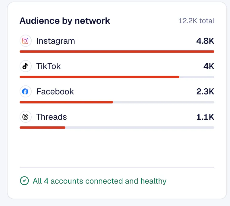 Overview: audience by network, with every account connected