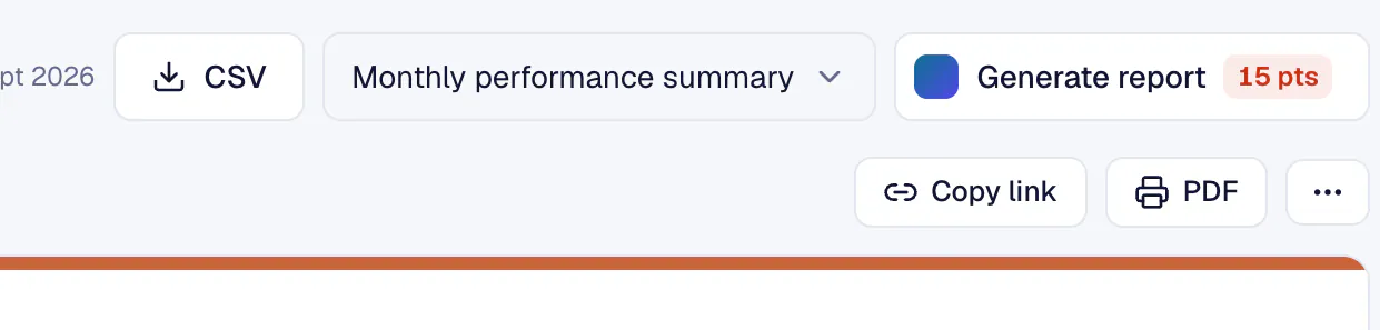 A saved report in KariSMMa with its date and the Copy link and PDF buttons